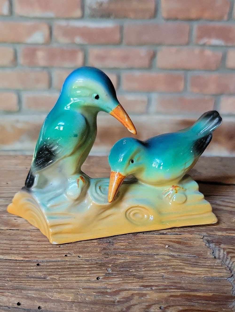 VINTAGE MCM TEAL KINGFISHER Ceramic Birds Figurine